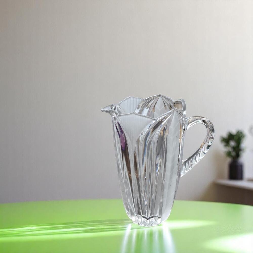 Vintage Crystal Clear Industries Novelette II 8" Tall Pitcher ~ Frosted Tulip